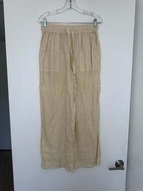 Joie 100% Linen Wide Leg Drawstring Pants in Beige